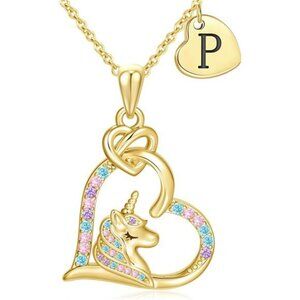 Unicorn necklace gold plated heart pendant colorful cz jewelry gifts for girls t